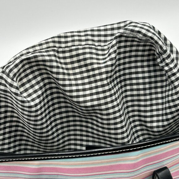 VINTAGE KATE SPADE NY Striped Satchel Pink Blue Coated Canvas Black Trim - RARE - Picture 8 of 16